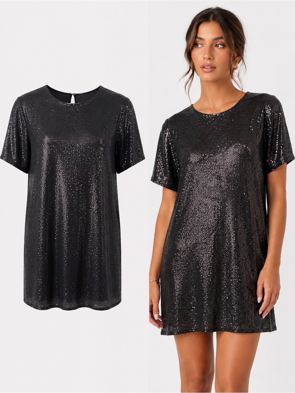 Velvet by Graham & Spencer | Black Sequin Shift Dress Tunic Top Large | XL Party